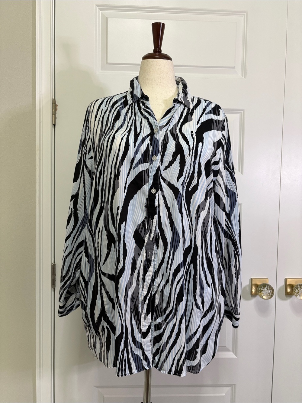 Chico's Black, White & Gray Zebra-Pattern Blouse